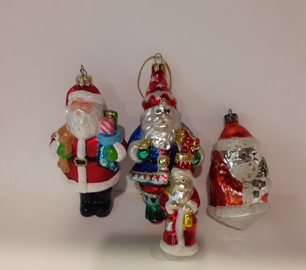 Vintage Glass Santa Set x4 Christmas Retro